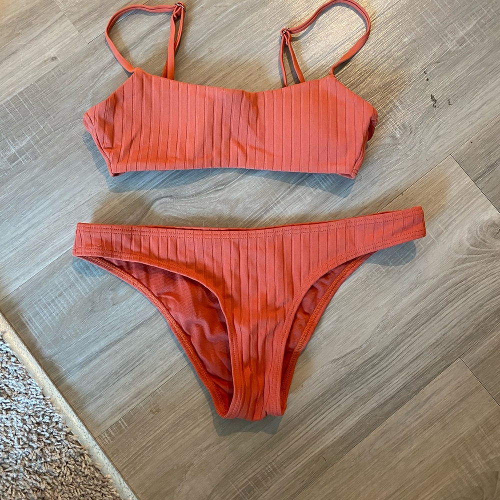 Rust Orange Ribbed Bikini Set